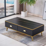 Black and Gold Coffee Table full view in a modern living room setting - Artisansa