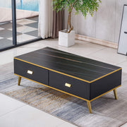 Black and Gold Coffee Table full view in a modern living room setting - Artisansa