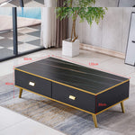 Black and Gold Coffee Table front view with overall dimensions marked - Artisansa