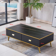 Black and Gold Coffee Table front view with overall dimensions marked - Artisansa