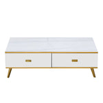 Black and Gold Coffee Table top down view showing open storage drawers - Artisansa