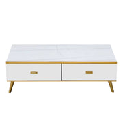 Black and Gold Coffee Table top down view showing open storage drawers - Artisansa