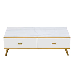 Black and Gold Coffee Table top down view showing open storage drawers - Artisansa