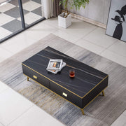 Black and Gold Coffee Table top view showing storage drawers - Artisansa