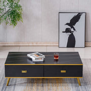 Black and Gold Coffee Table styled with books and a red drink - Artisansa