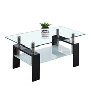 Glass Coffee Table CT-A08 with dual-tier design, tempered glass top, and stylish MDF legs, perfect for modern living spaces.