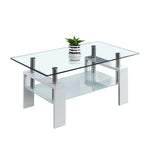 Glass Coffee Table CT-A08 with dual-tier tempered glass and stylish MDF legs, perfect for modern living spaces.