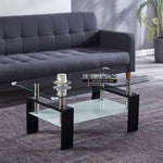 Glass Coffee Table CT-A08 in a modern living room with a chic design, featuring tempered glass and stylish MDF legs.