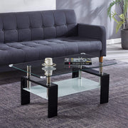 Glass Coffee Table CT-A08 in a modern living room with a chic design, featuring tempered glass and stylish MDF legs.