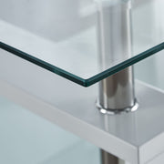 Close-up of Glass Coffee Table CT-A08 showcasing the sleek tempered glass tabletop and stylish MDF legs.