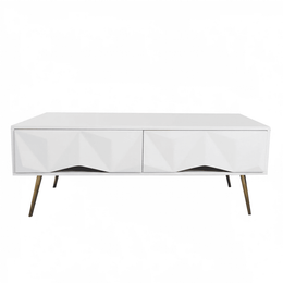 White and gold coffee table CT-A19 featuring stylish design and ample storage with modern accents.