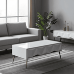 White and gold coffee table CT-A19 in modern living room with sofa and plants.