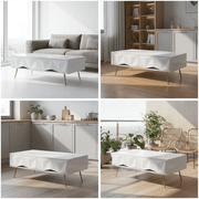 White and gold coffee table CT-A19 displayed in various stylish living environments.