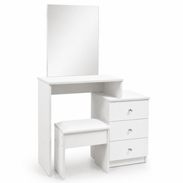 White dressing table with mirror DR-12 with stool on white background | Artisansa SA