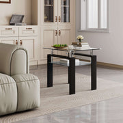 Modern Glass Coffee Table CT-A08 with dual-tier design and sleek MDF legs in a stylish living room setting.