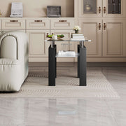 Glass Coffee Table CT-A08 featuring dual-tier design with tempered glass and MDF legs in modern living room setting.