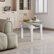 Modern Glass Coffee Table CT-A08 in a stylish living room with beige sofa and elegant decor.