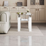 Glass Coffee Table CT-A08 in modern living room with white MDF legs and tempered glass top.
