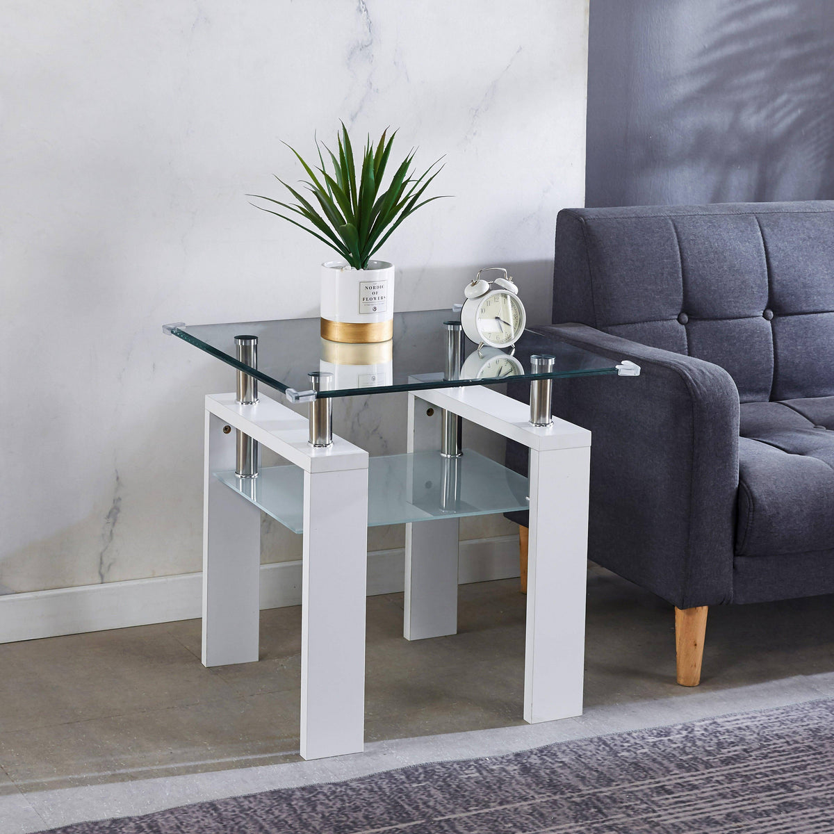 Modern two tier square glass coffee table A092