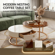 Round Nesting Coffee Table Set with Storage Drawer