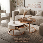 Round Nesting Coffee Table Set with Storage Drawer