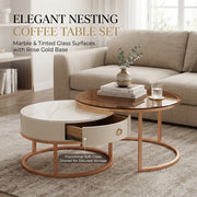 Round Nesting Coffee Table Set with Storage Drawer