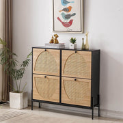 Rattan Shoe Cabinet with 4 Flip Drawers