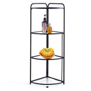 Black metal corner shelf with a basket of bananas and bottles on a white background | Artisansa SA