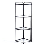 Black metal corner shelf with three shelves on a white background | Artisansa SA