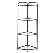 Black metal corner shelf with three shelves on a white background | Artisansa SA