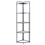 Black metal corner shelf with four shelves on a white background | Artisansa SA