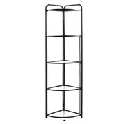 Black metal corner shelf with four shelves on a white background | Artisansa SA