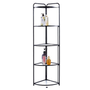 Black corner shelf with various bottles on a white background | Artisansa SA