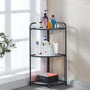 Black three-tier shelf with skincare products against a windowed wall. | Artisansa SA