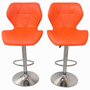 Set of 2 Retro Style Bar Chairs in vibrant orange with modern chrome base, perfect for any kitchen or bar area.