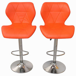 Set of 2 Retro Style Bar Chairs in vibrant orange with modern chrome base, perfect for any kitchen or bar area.