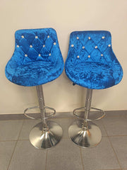 Velvet Blue Bar Chairs set of 2 showcasing stylish design and elegance for kitchen or entertainment area.