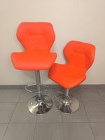 Retro Style Bar Chairs set of 2 in vibrant orange color with chrome bases, perfect for kitchen or entertainment areas.