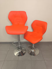 Retro Style Bar Chairs set of 2 in vibrant orange color with chrome bases, perfect for kitchen or entertainment areas.