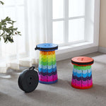 Retractable telescopic foot stool KJ-01 colourful folding stools on carpeted floor - portable seating for home | Artisansa SA