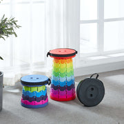 Collapsible retractable telescopic foot stool KJ-01 in rainbow and blue colours with carrying cases on carpeted floor | Artisansa SA