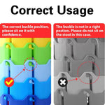 Instructions on correct and incorrect buckle positions for retractable telescopic foot stool KJ-01 with colour-coded examples | Artisansa SA