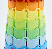 Stack of colourful plastic building blocks - retractable telescopic foot stool KJ-01 demonstration | Artisansa SA