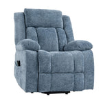 Electric Power Lift Recliner chair in soft blue fabric for comfort and mobility support.