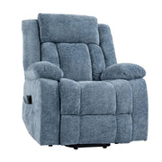 Electric Power Lift Recliner chair in soft blue fabric for comfort and mobility support.