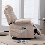 Electric Power Lift Recliner chair in beige with remote control, designed for comfort and mobility support.