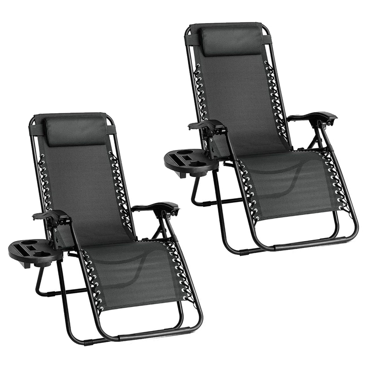 2-Pack Foldable Garden Sun Lounger Set with Headrest & Side Table，Outdoor Recliner for Camping & Hiking  KJF012