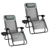2-Pack Foldable Garden Sun Lounger Set with Headrest & Side Table，Outdoor Recliner for Camping & Hiking  KJF012