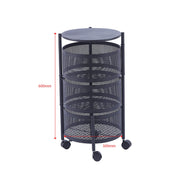 4 tier black round storage trolley for office and bathroom