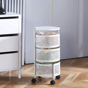 Durable iron mesh basket detail of the round storage trolley